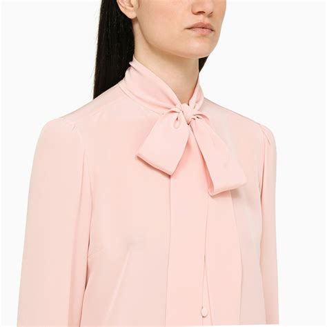 pink silk gucci blouse|Gucci puff sleeve blouse.